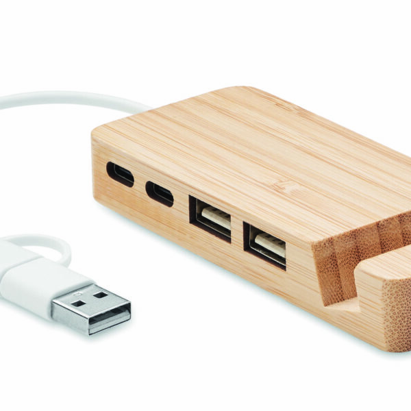 Hub USB 4 ports en bambou