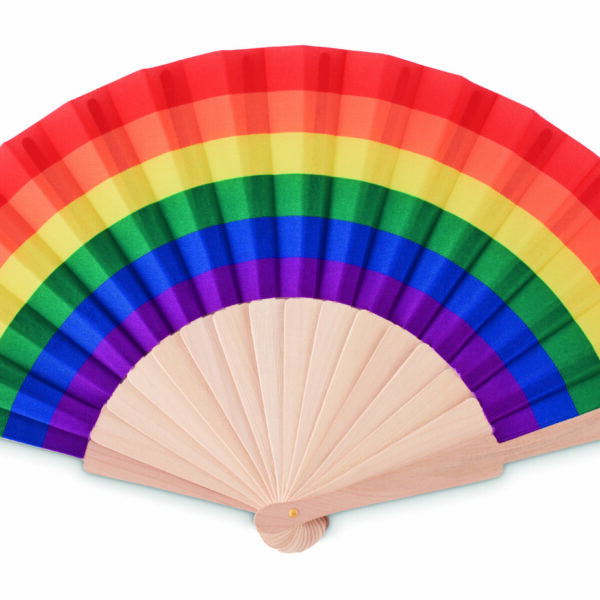 Eventail  en bois arc-en-ciel